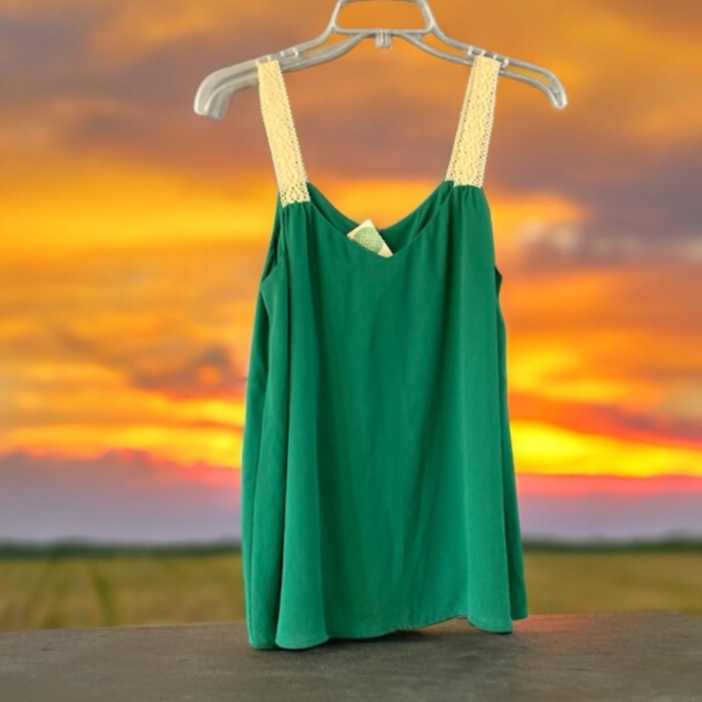 Collective Concepts NWT Size Small Crochet Straps Green Top